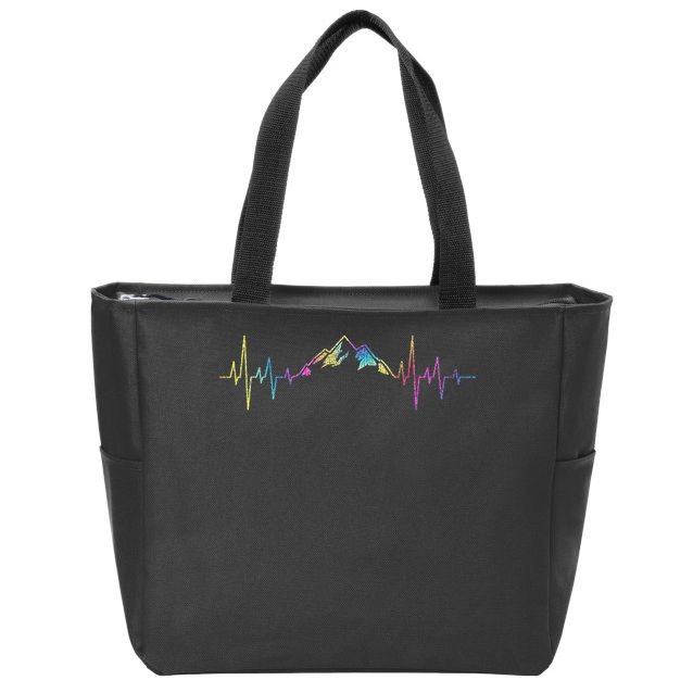 Hiking Mountains Heartbeat Hiker Adventures Tie Dye Zip Tote Bag
