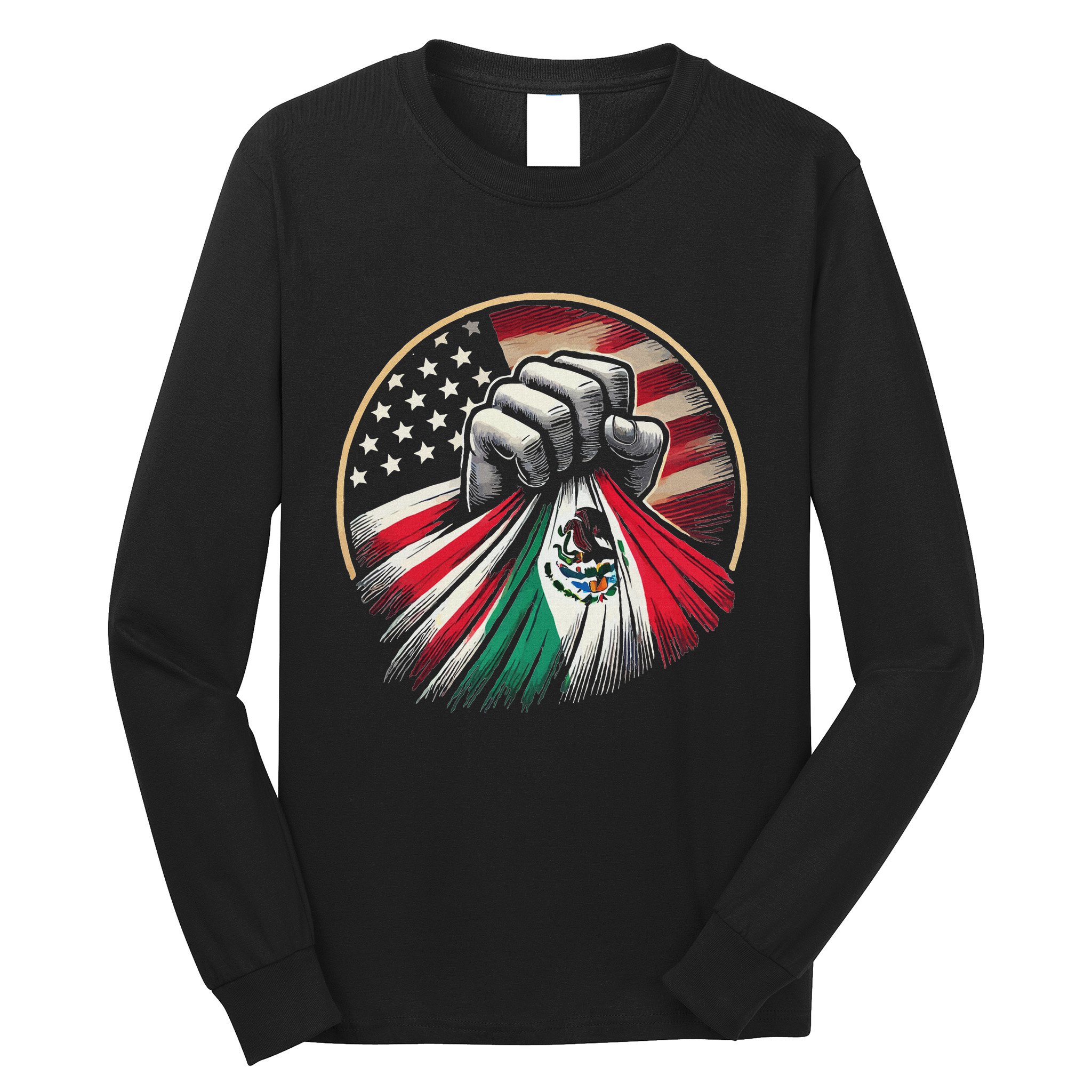 Half Mexican Half American Usa Flag Mexico America Long Sleeve Shirt