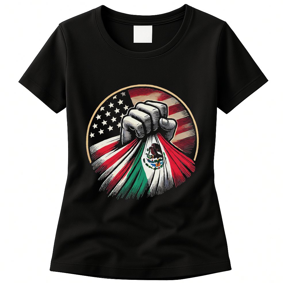 Half Mexican Half American Usa Flag Mexico America Womens T-Shirt