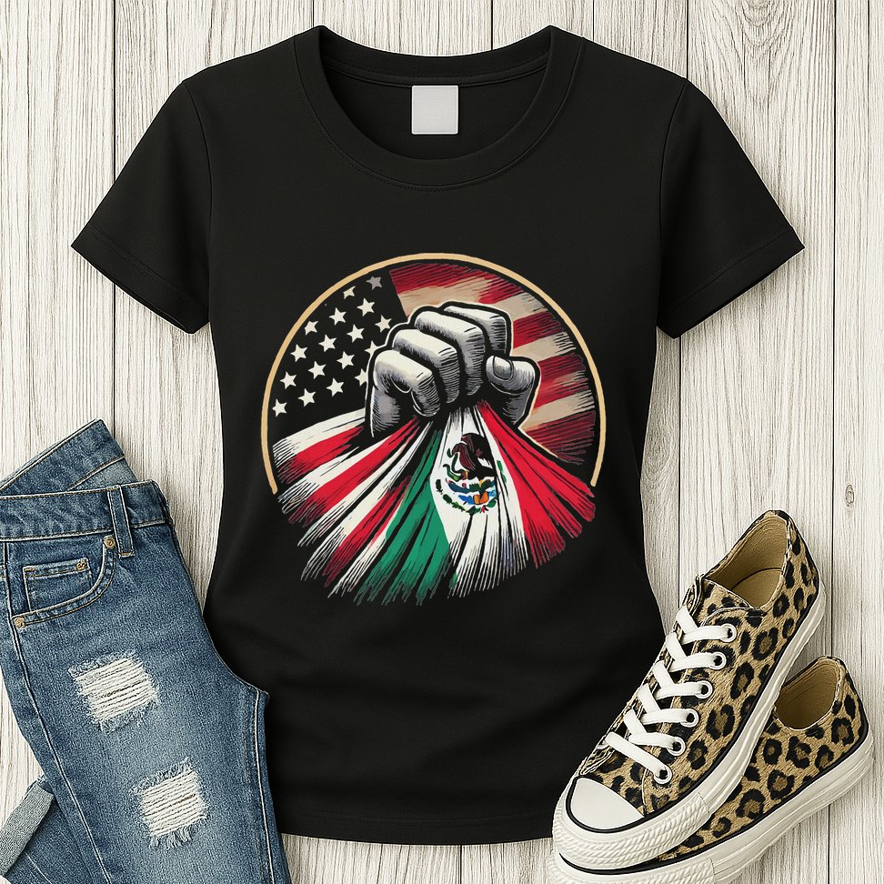 Half Mexican Half American Usa Flag Mexico America Womens T-Shirt