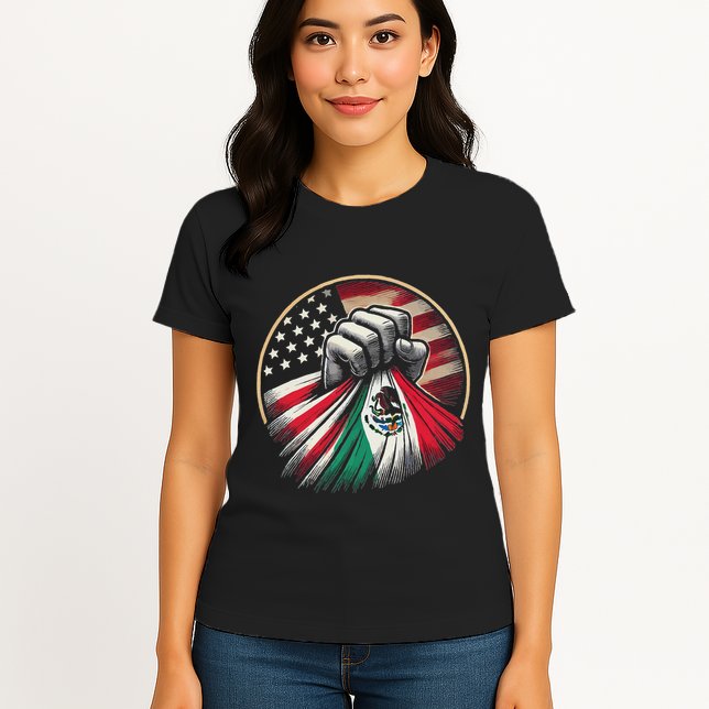 Half Mexican Half American Usa Flag Mexico America Womens T-Shirt