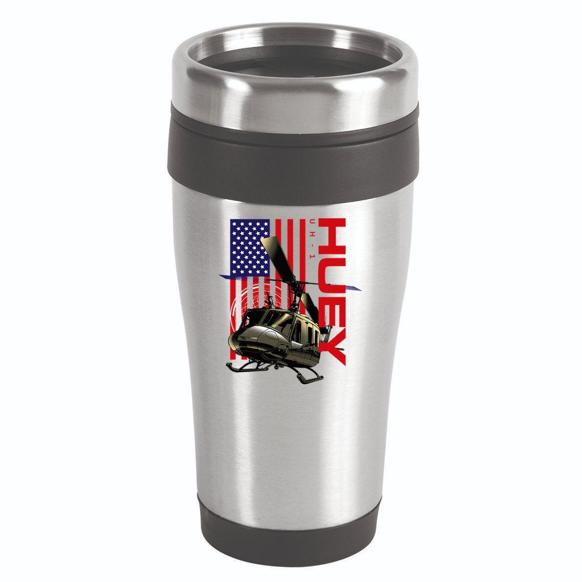Huey Military Helicopter Airplane American Flag 16oz Travel Tumbler