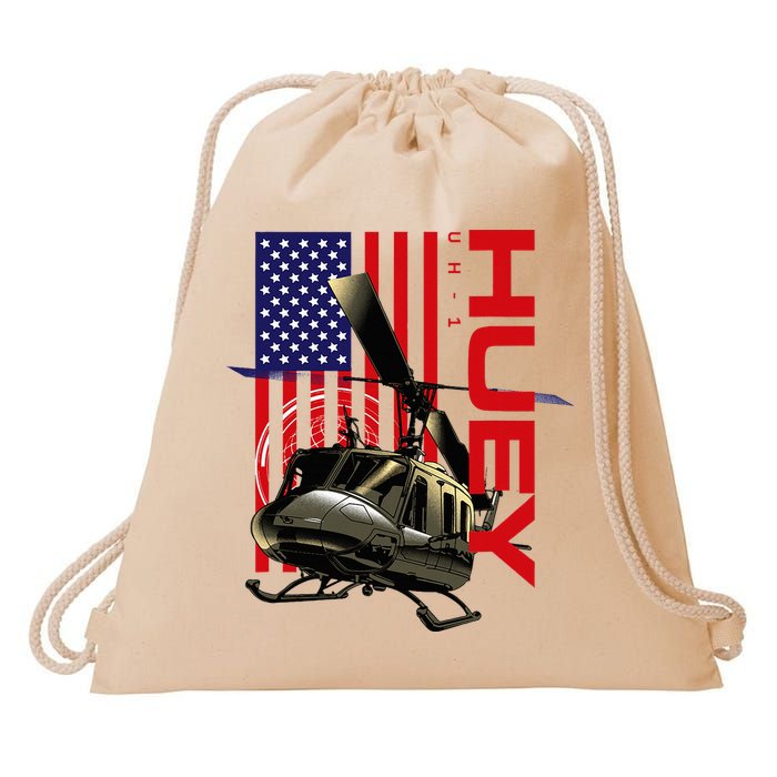 Huey Military Helicopter Airplane American Flag Drawstring Bag