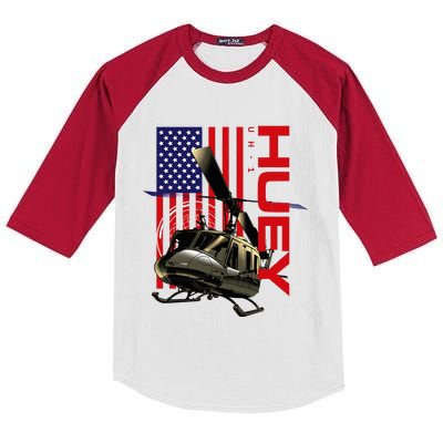 Huey Military Helicopter Airplane American Flag Kids Colorblock Raglan Jersey