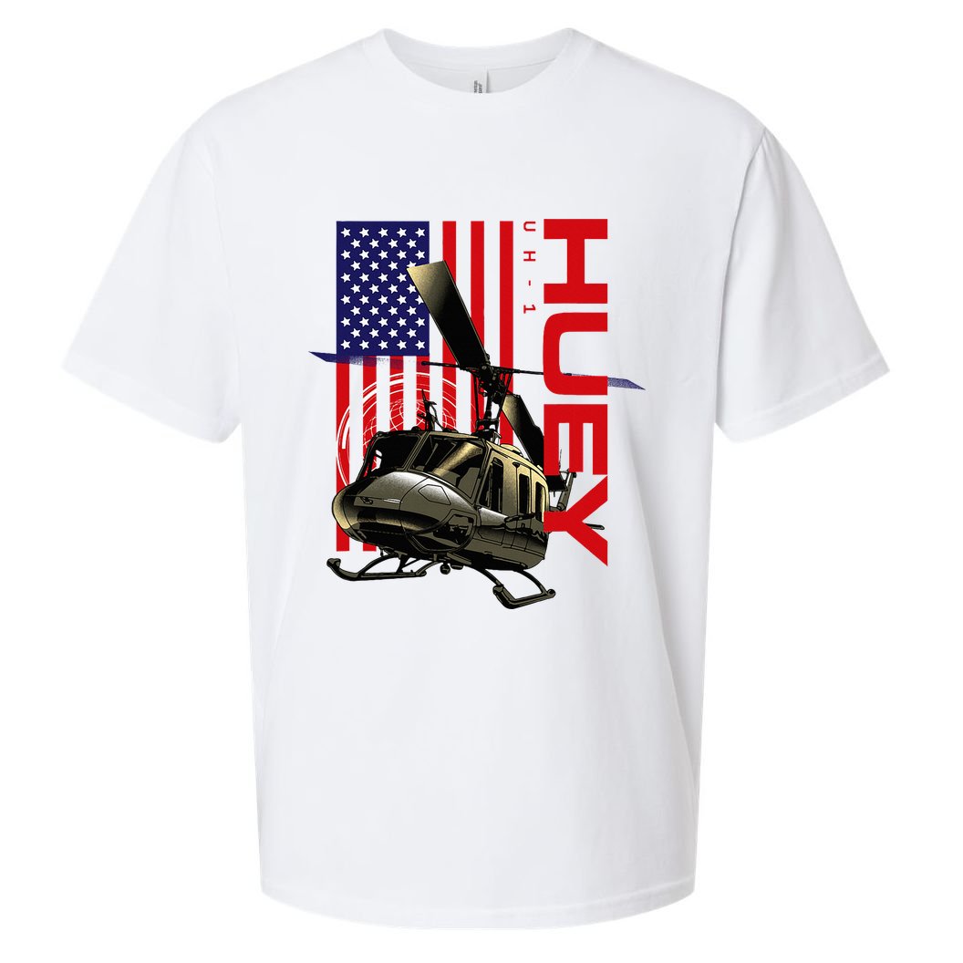 Huey Military Helicopter Airplane American Flag Sueded Cloud Jersey T-Shirt