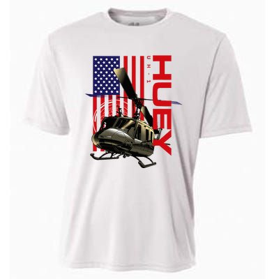 Huey Military Helicopter Airplane American Flag Cooling Performance Crew T-Shirt