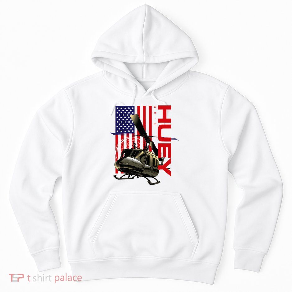 Huey Military Helicopter Airplane American Flag Hoodie