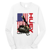 Huey Military Helicopter Airplane American Flag Long Sleeve Shirt