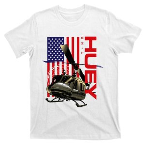 Huey Military Helicopter Airplane American Flag T-Shirt