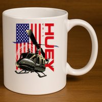 Huey Military Helicopter Airplane American Flag 11oz C Handle Ceramic Mug