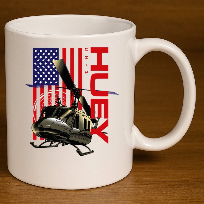 Huey Military Helicopter Airplane American Flag 11oz C Handle Ceramic Mug