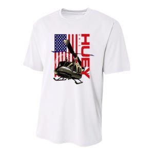 Huey Military Helicopter Airplane American Flag Youth Performance Sprint T-Shirt