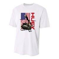 Huey Military Helicopter Airplane American Flag Youth Performance Sprint T-Shirt