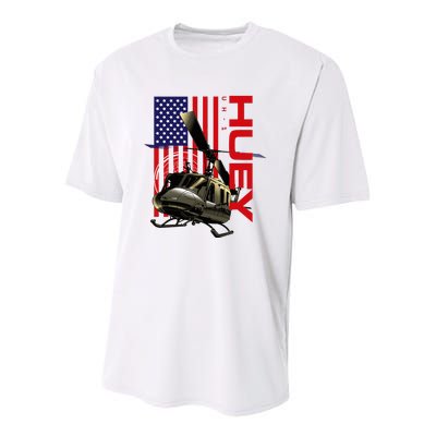 Huey Military Helicopter Airplane American Flag Youth Performance Sprint T-Shirt