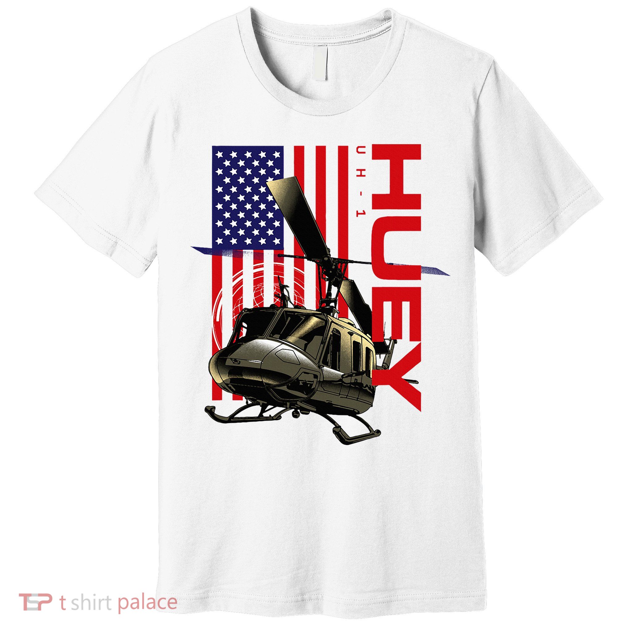 Huey Military Helicopter Airplane American Flag Premium T-Shirt