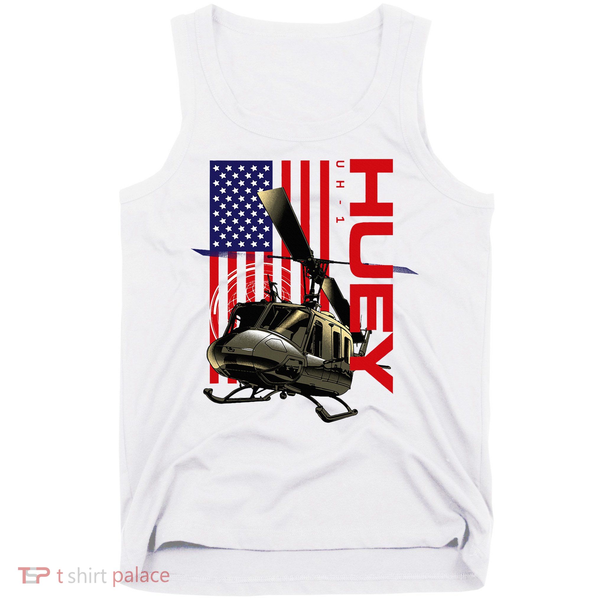 Huey Military Helicopter Airplane American Flag Tank Top