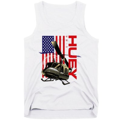 Huey Military Helicopter Airplane American Flag Tank Top