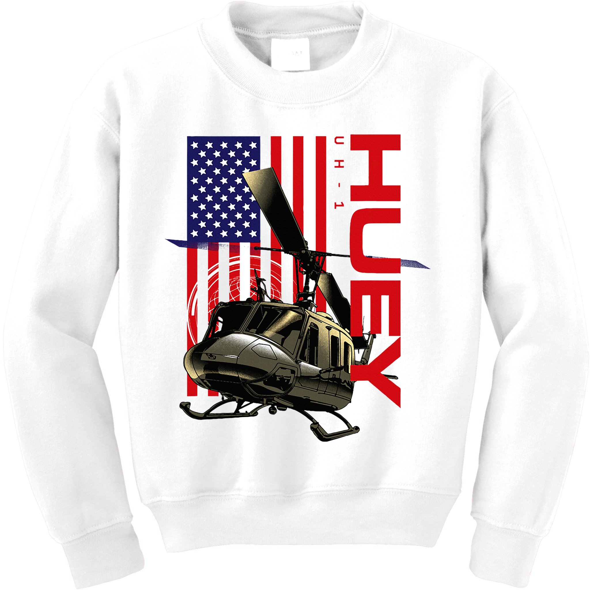 Huey Military Helicopter Airplane American Flag Kids Sweatshirt
