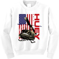 Huey Military Helicopter Airplane American Flag Kids Sweatshirt