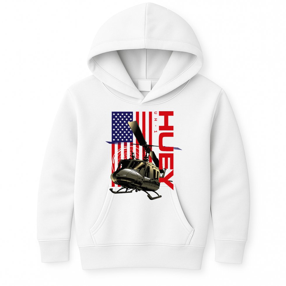 Huey Military Helicopter Airplane American Flag Kids Hoodie