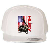 Huey Military Helicopter Airplane American Flag Wool Snapback Cap