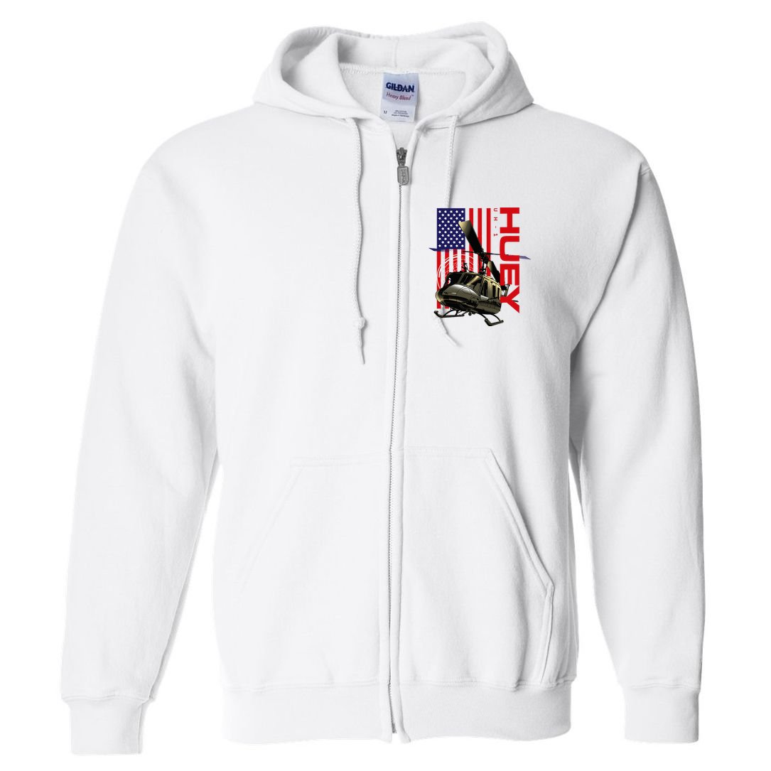 Huey Military Helicopter Airplane American Flag Full Zip Hoodie