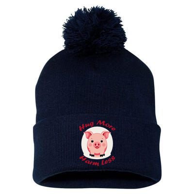 Hug More Harm Less Cute Pig Pom Pom 12in Knit Beanie