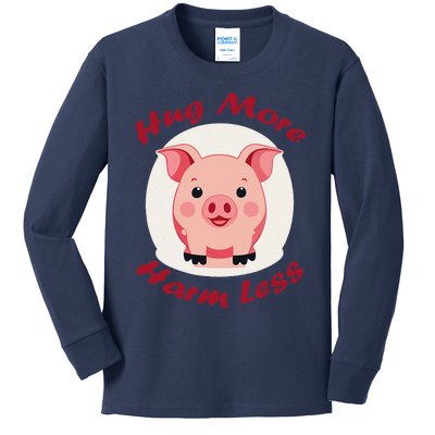 Hug More Harm Less Cute Pig Kids Long Sleeve Shirt