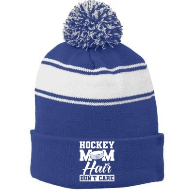 Hockey Mom Hair Dont Care Hockey Gift Stripe Pom Pom Beanie