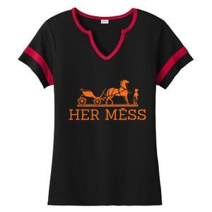 Her Mess Horse Carriage Funny Ladies Halftime Notch Neck Tee