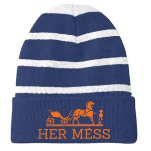 Her Mess Horse Carriage Funny Striped Beanie with Solid Band