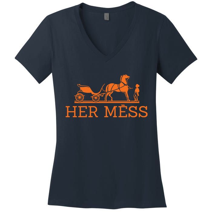 Her Mess Horse Carriage Funny Women's V-Neck T-Shirt