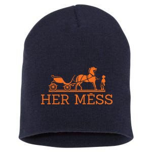 Her Mess Horse Carriage Funny Short Acrylic Beanie