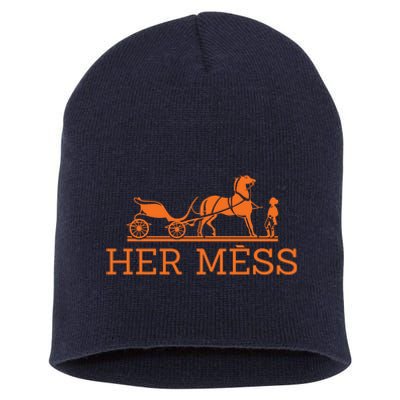 Her Mess Horse Carriage Funny Short Acrylic Beanie