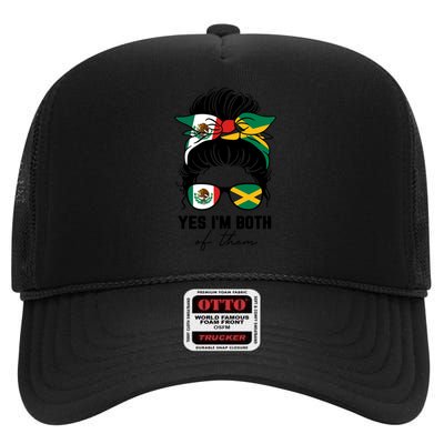 Half Mexican Half Jamaican Girl Mexico Jamaica Flag High Crown Mesh Back Trucker Hat