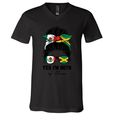 Half Mexican Half Jamaican Girl Mexico Jamaica Flag V-Neck T-Shirt