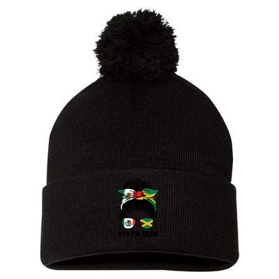 Half Mexican Half Jamaican Girl Mexico Jamaica Flag Pom Pom 12in Knit Beanie