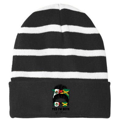 Half Mexican Half Jamaican Girl Mexico Jamaica Flag Striped Beanie with Solid Band