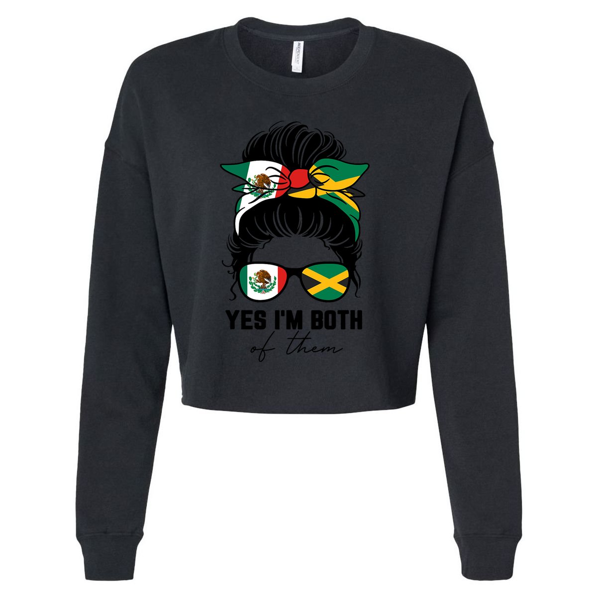 Half Mexican Half Jamaican Girl Mexico Jamaica Flag Cropped Pullover Crew