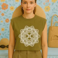 Hmong Miao Hmoob Traditional Pattern Garment-Dyed Women's Muscle Tee