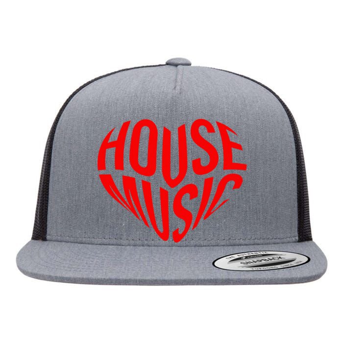 House Music Heart Edm Dj Rave I Love House Music Flat Bill Trucker Hat