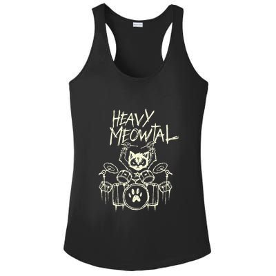 Heavy Metal Headbanger Drummer Cat Playing Ladies PosiCharge Competitor Racerback Tank