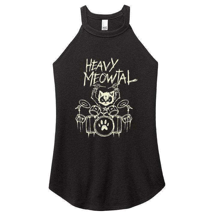 Heavy Metal Headbanger Drummer Cat Playing Women's Perfect Tri Rocker Tank