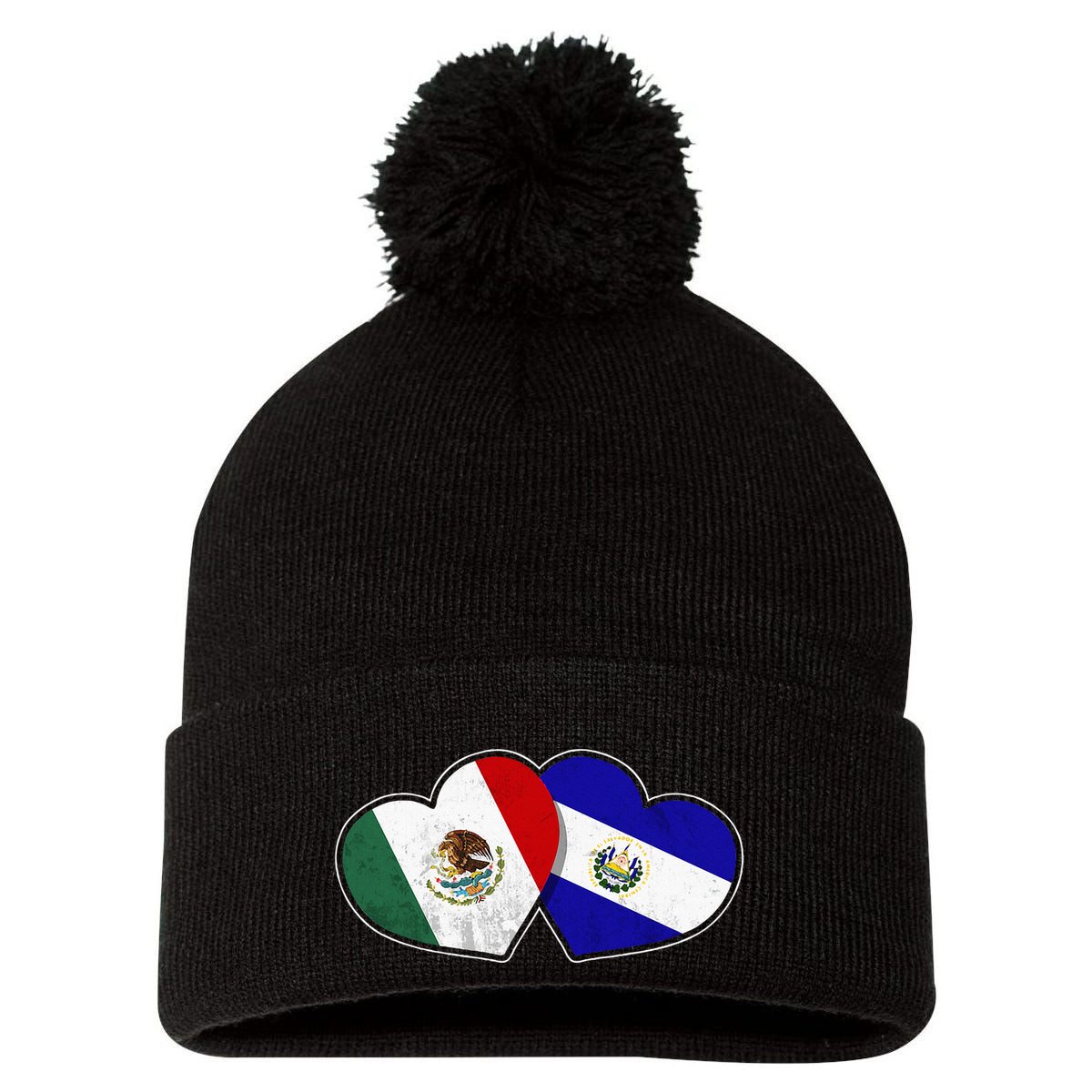 Half Mexican Half Salvadorian Flag Heart Mexico El Salvador Pom Pom 12in Knit Beanie