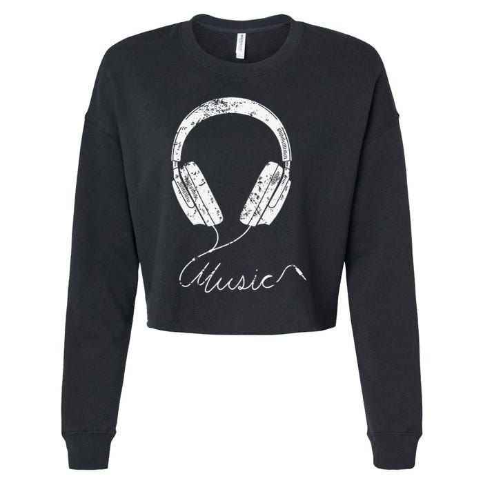 Headphone Music Cropped Pullover Crew