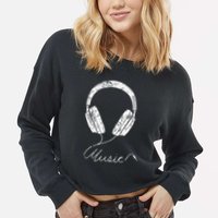 Headphone Music Cropped Pullover Crew