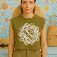 Hmong Miao Hmoob Traditional Pattern Garment-Dyed Women's Muscle Tee