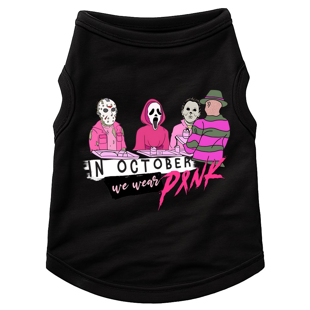 Horror Movies In October We Wear Pink For Breast Cancer Awareness Doggie Tank