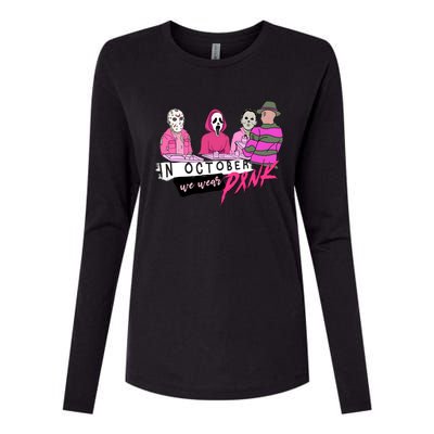 Horror Movies In October We Wear Pink For Breast Cancer Awareness Womens Cotton Relaxed Long Sleeve T-Shirt