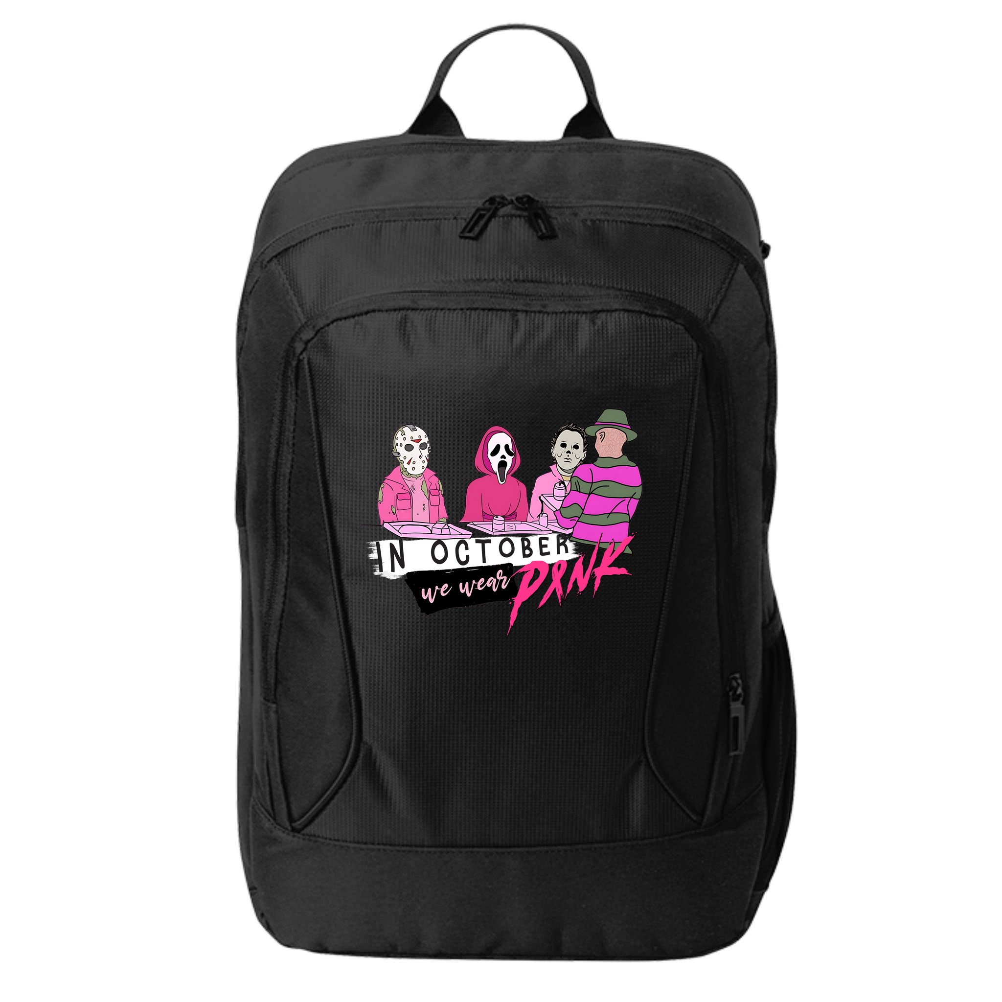 Horror Movies In October We Wear Pink For Breast Cancer Awareness City Backpack